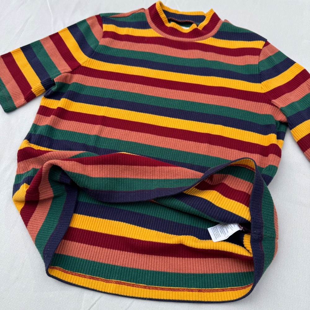 Madewell Ribbed Mock Neck Top XL Rainbow Stripe Retro ASO TV show Modern Family